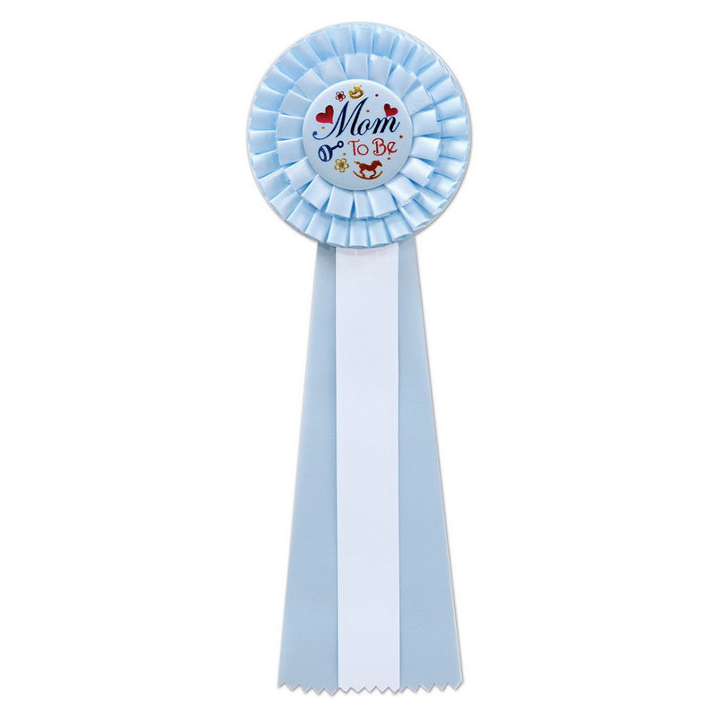Blue Mom To Be Deluxe Rosette – 4½" x 13½" by Beistle for Baby Shower Deluxe Rosettes