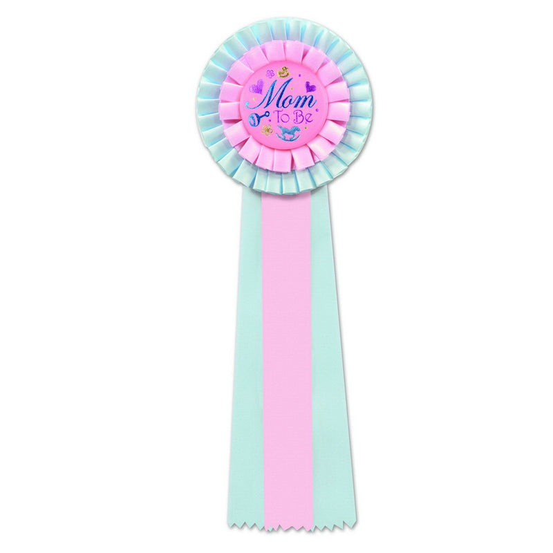 Pink/Blue Mom To Be Deluxe Rosette – 4½" x 13½" by Beistle for Baby Shower Deluxe Rosettes