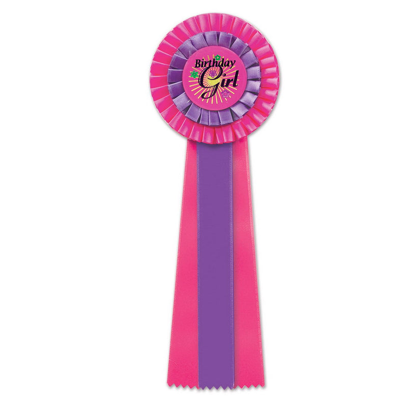 Cerise/Purple Birthday Girl Deluxe Rstte – 4½" x 13½" by Beistle Deluxe Rosettes