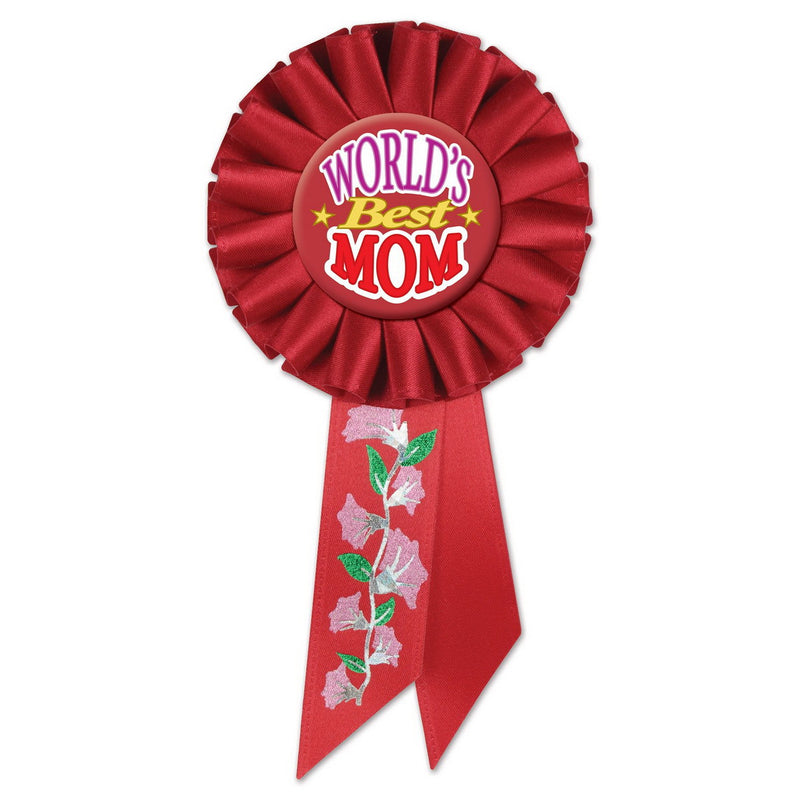 World's Best Mom Rosette – 3¼" x 6½" by Beistle for Mothers and Fathers Day Rosettes