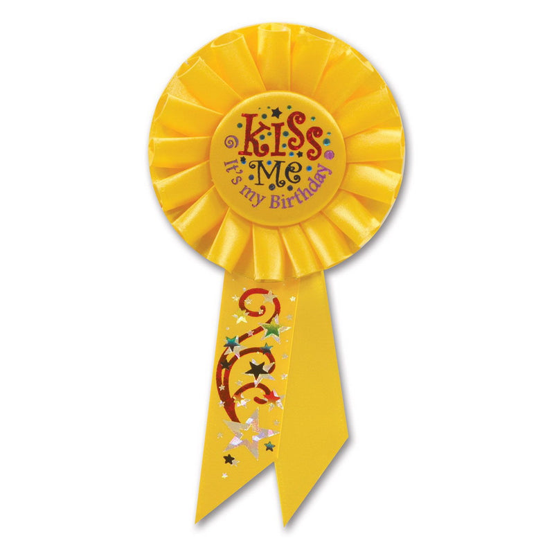 Kiss Me It's My Birthday Rosette – 3¼" x 6½" by Beistle Rosettes