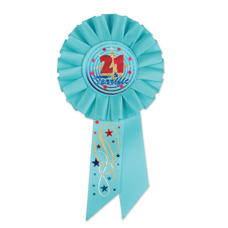21 & Terrific Rosette – 3¼" x 6½" by Beistle for 21st Birthday Rosettes