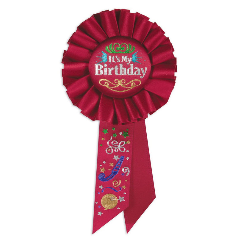 Red It's My Birthday Rosette – 3¼" x 6½" by Beistle Rosettes