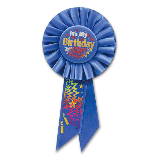 Blue It's My Birthday Rosette – 3¼" x 6½" by Beistle Rosettes