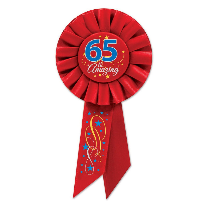 65 & Amazing Rosette – 3¼" x 6½" by Beistle for Age-specific birthday Rosettes