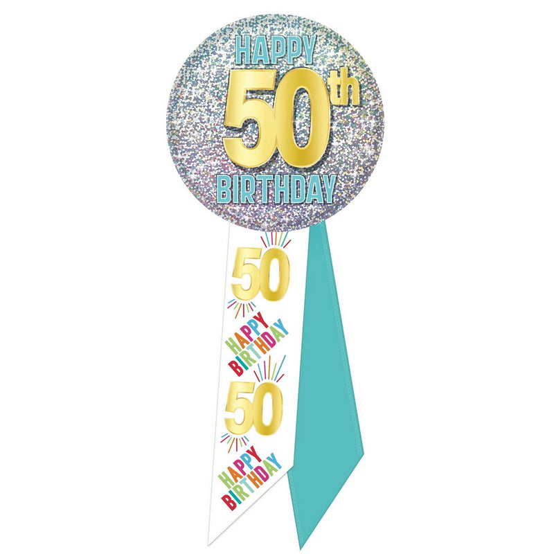50th Birthday Rosette – 2" x 5½" by Beistle for Age-specific birthday Rosettes