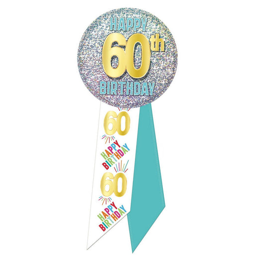 60th Birthday Rosette – 2" x 5½" by Beistle for Age-specific birthday Rosettes