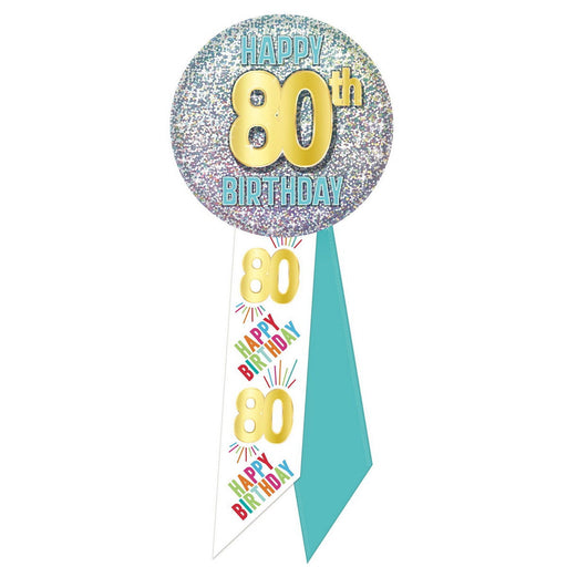 80th Birthday Rosette – 2" x 5½" by Beistle for Age-specific birthday Rosettes