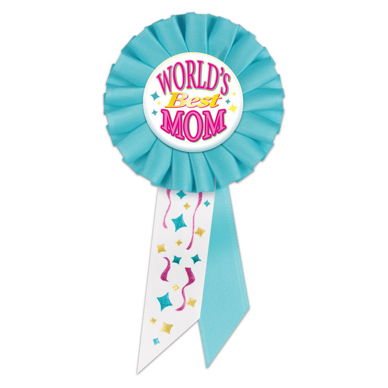 World's Best Mom Rosette – 3¼" x 6½" by Beistle for Mothers and Fathers Day Rosettes