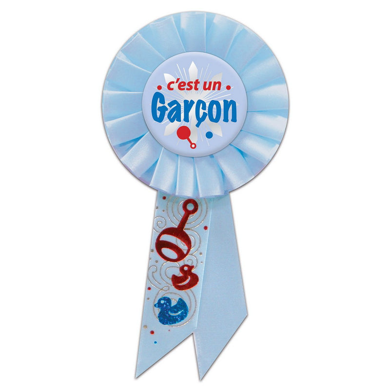 C'est un garcon (It's A Boy) Rosette – 3¼" x 6½" by Beistle for Baby Shower Rosettes