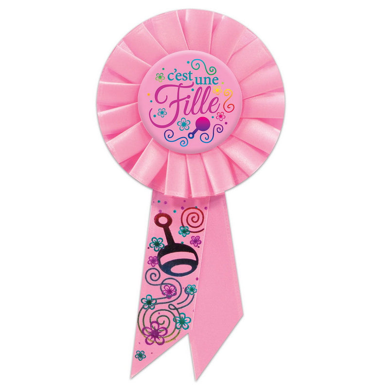 C'est une fille (It's A Girl) Rosette – 3¼" x 6½" by Beistle for Baby Shower Rosettes