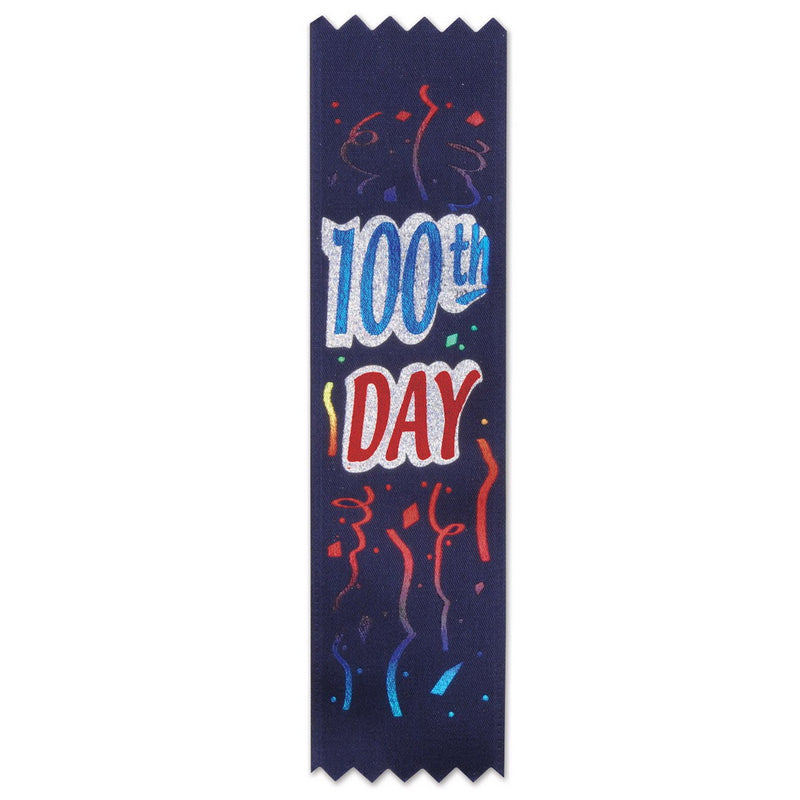 "100th" Day Value Pack Ribbons – 1½" x 6¼" – (10/Pkg) by Beistle for Educational Value Packs