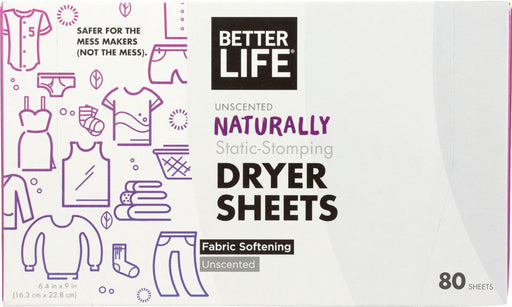 BETTER LIFE: Naturally Static Stomping Unscented Dryer Sheets, 80 pc - No Brand For Less 