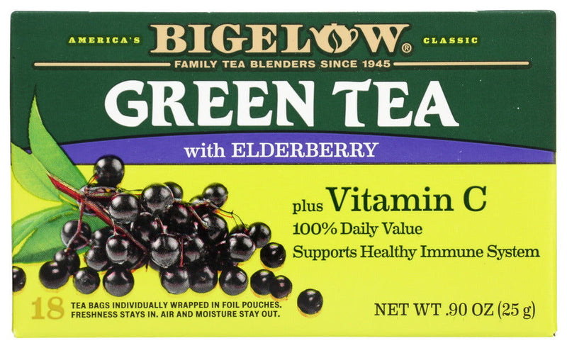 BIGELOW: Green Tea with Elderberry plus Vitamin C 18 Teabags, 0.9 oz - No Brand For Less