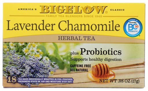 BIGELOW: Lavender Chamomile Herbal Tea with Probiotics 18 Bags, 0.98 oz - No Brand For Less