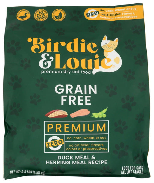 BIRDIE & LOUIE: Food Cat Dry Duck Herrng, 3.5 lb - No Brand For Less 