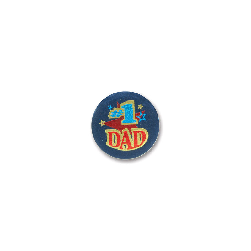 #1 Dad Satin Button – 2" – (1/Card) by Beistle for Mothers/Fathers Day Satin Buttons