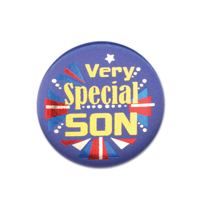 Very Special Son Satin Button – 2" – (1/Card) by Beistle for General Occasion Satin Buttons
