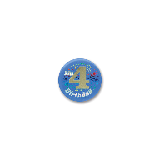 My "4th" Birthday Satin Button – 2" – (1/Card) by Beistle for Birthday-Age Specific Satin Buttons