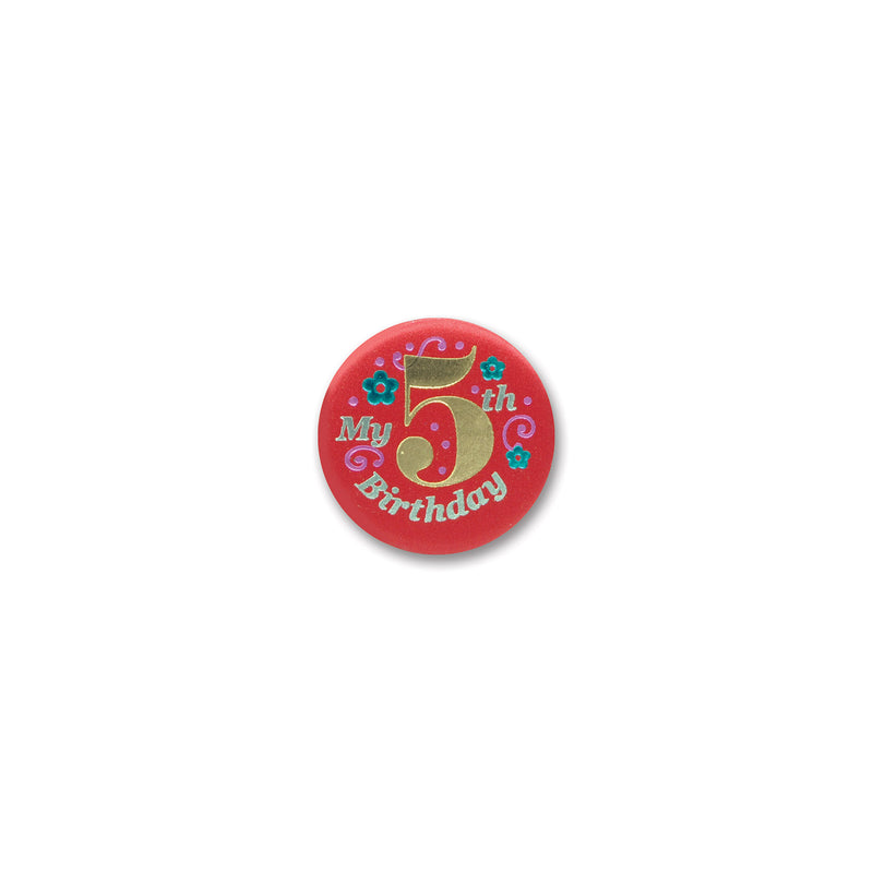 My "5th" Birthday Satin Button – 2" – (1/Card) by Beistle for Birthday-Age Specific Satin Buttons
