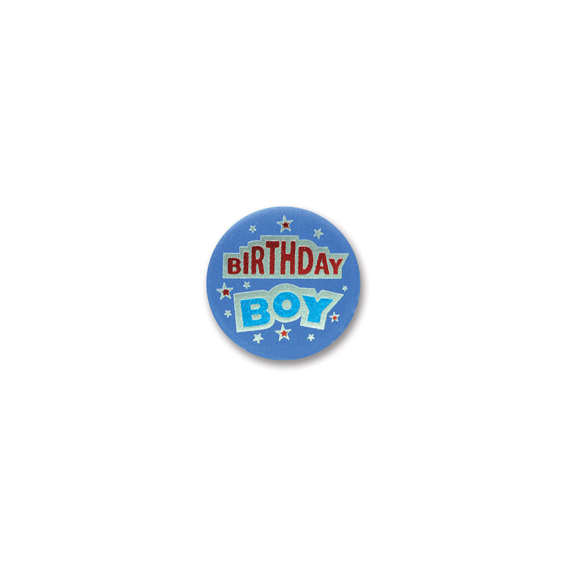 Birthday Boy Satin Button – 2" – (1/Card) by Beistle for Birthday Satin Buttons