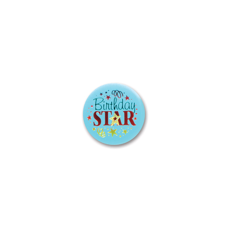 Birthday Star Satin Button – 2" – (1/Card) by Beistle for Birthday Satin Buttons