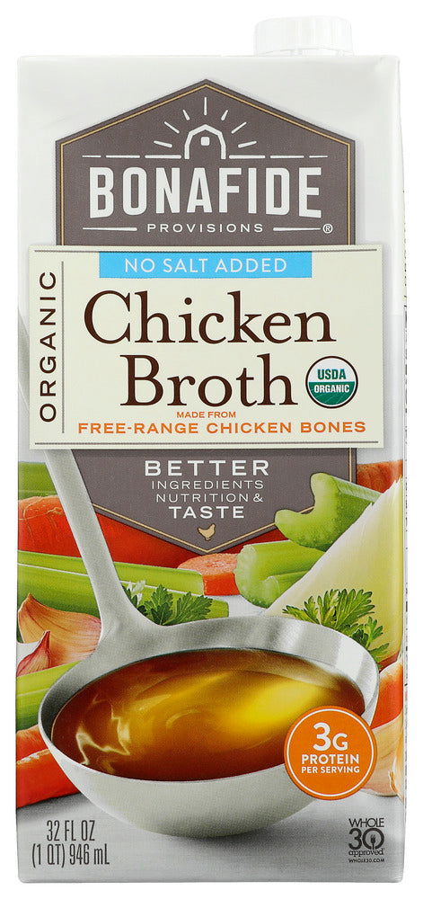 BONAFIDE: Broth Chicken No Salt Og, 32 fo - No Brand For Less