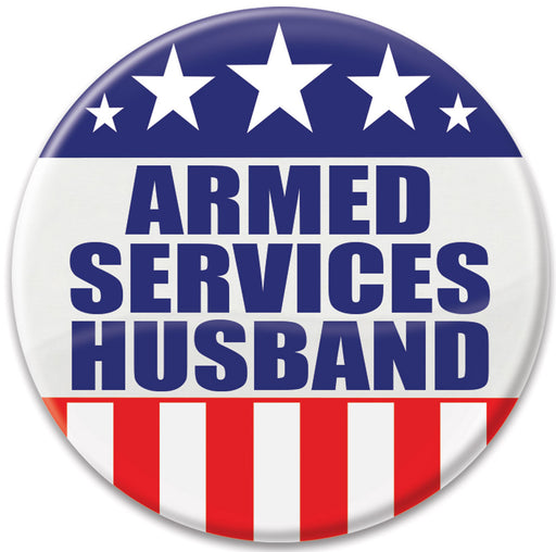 Armed Services Husband Button – 2" – (1/Card) by Beistle for Patriotic Printed Buttons