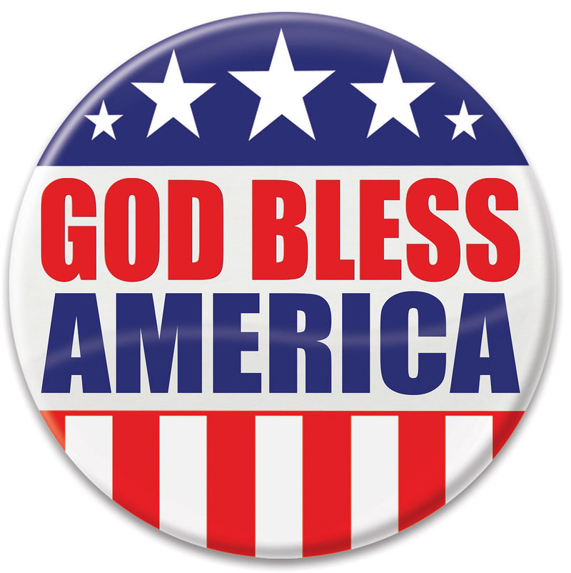 God Bless America Button – 2" – (1/Card) by Beistle for Patriotic Printed Buttons