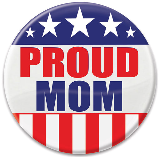 Proud Mom Button – 2" – (1/Card) by Beistle for Patriotic Printed Buttons