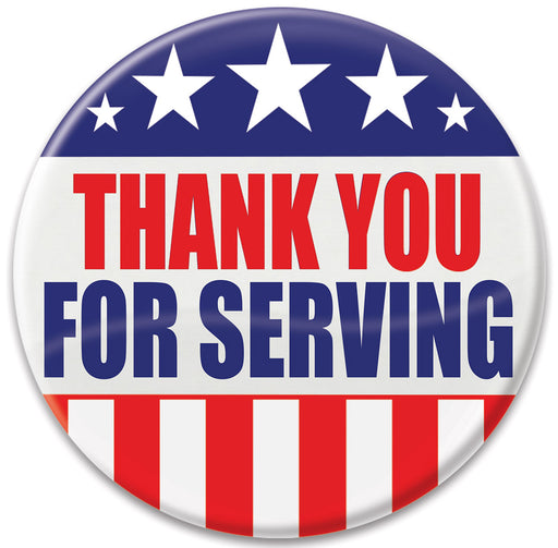 Thank You For Serving Button – 2" – (1/Card) by Beistle for Patriotic Printed Buttons