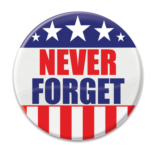 Never Forget Button – 2" – (1/Card) by Beistle for Patriotic Printed Buttons