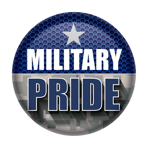 Military Pride Button – 2" – (1/Card) by Beistle for Patriotic Printed Buttons