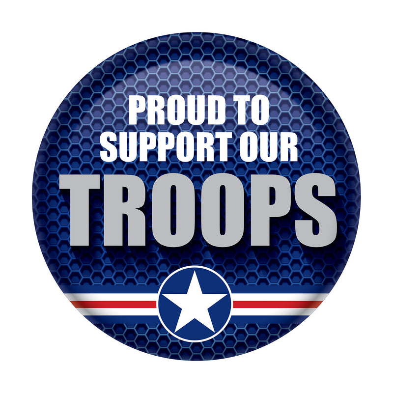 Proud To Support Our Troops Button – 2" – (1/Card) by Beistle for Patriotic Printed Buttons