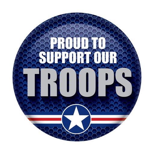 Proud To Support Our Troops Button – 2" – (1/Card) by Beistle for Patriotic Printed Buttons