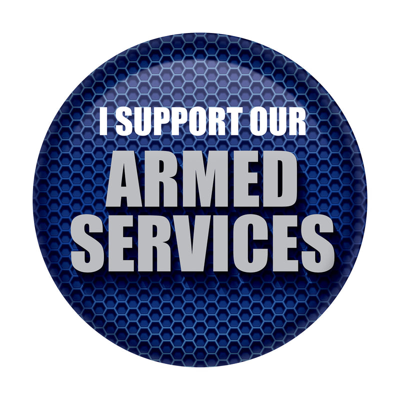 I Support Our Armed Services Button – 2" – (1/Card) by Beistle for Patriotic Printed Buttons