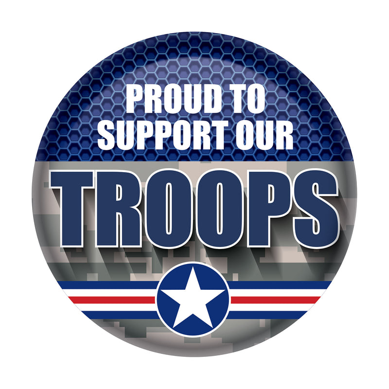 Proud To Support Our Troops Button – 2" – (1/Card) by Beistle for Patriotic Printed Buttons