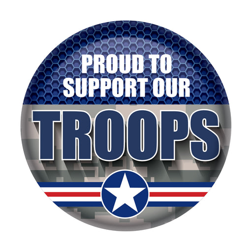 Proud To Support Our Troops Button – 2" – (1/Card) by Beistle for Patriotic Printed Buttons