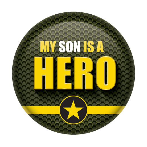 My Son Is A Hero Button – 2" – (1/Card) by Beistle for Patriotic Printed Buttons