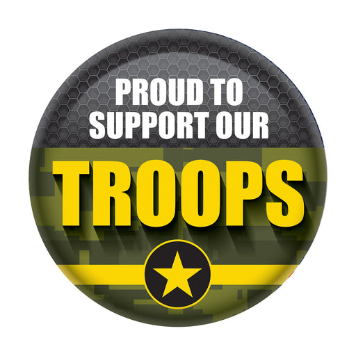 Proud To Support Our Troops Button – 2" – (1/Card) by Beistle for Patriotic Printed Buttons