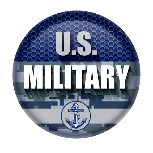U.S. Military Button – 2" – (1/Card) by Beistle for Patriotic Printed Buttons
