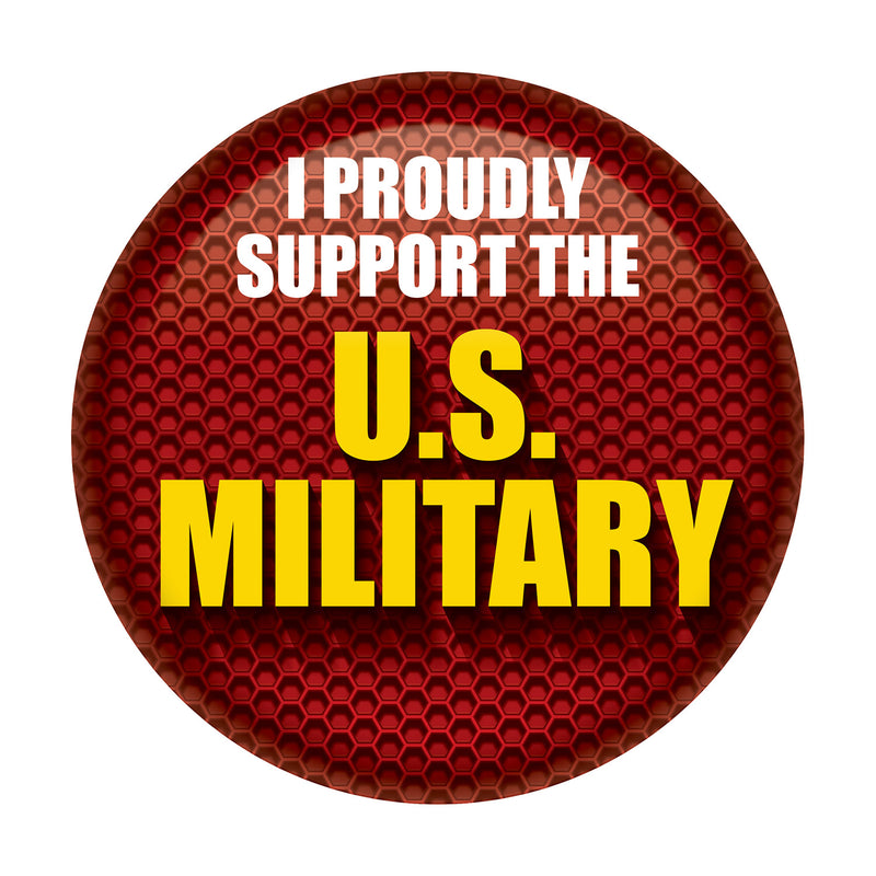I Proudly Support The US Military Button – 2" – (1/Card) by Beistle for Patriotic Printed Buttons