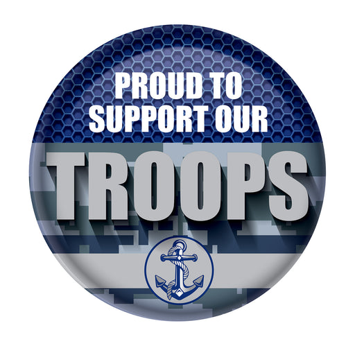 Proud To Support Our Troops Button – 2" – (1/Card) by Beistle for Patriotic Printed Buttons