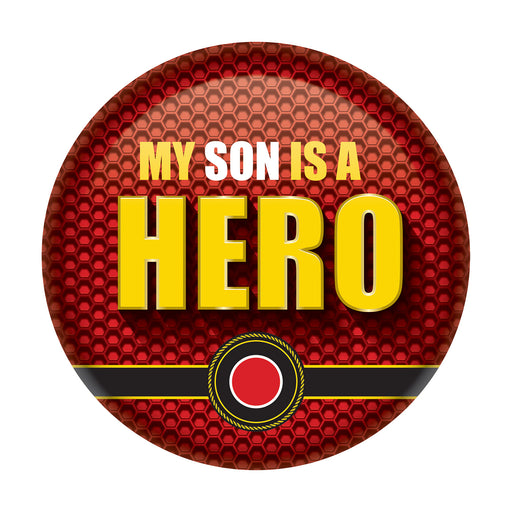 My Son Is A Hero Button – 2" – (1/Card) by Beistle for Patriotic Printed Buttons
