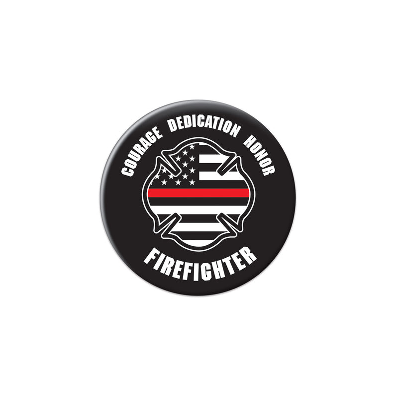 Courage Dedication Honor Firefighter But – 2" – (1/Card) by Beistle for Patriotic Printed Buttons