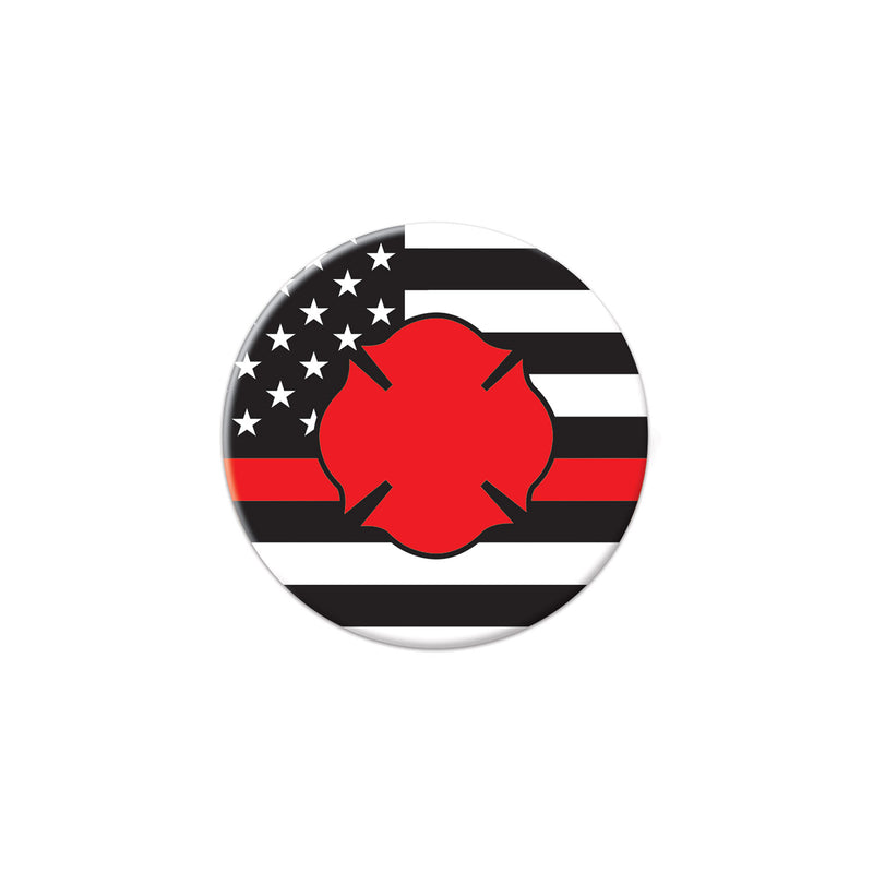 Firefighter Maltese Icon w/Flag Button – 2" – (1/Card) by Beistle for Patriotic Printed Buttons