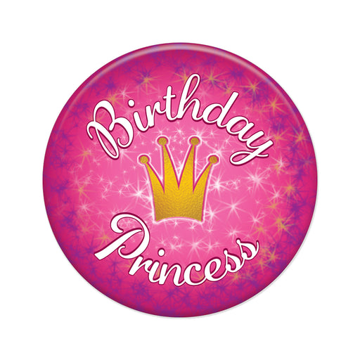 Birthday Princess Button – 2" – (1/Card) by Beistle for Birthday Printed Buttons