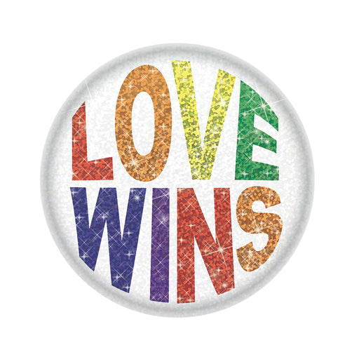 Love Wins Button – 2" – (1/Card) by Beistle for Rainbow Printed Buttons