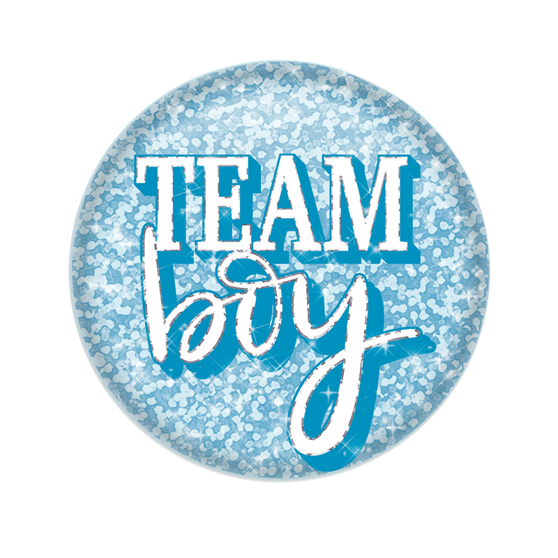 Team Boy Button – 2" – (1/Card) by Beistle for Baby Shower Printed Buttons