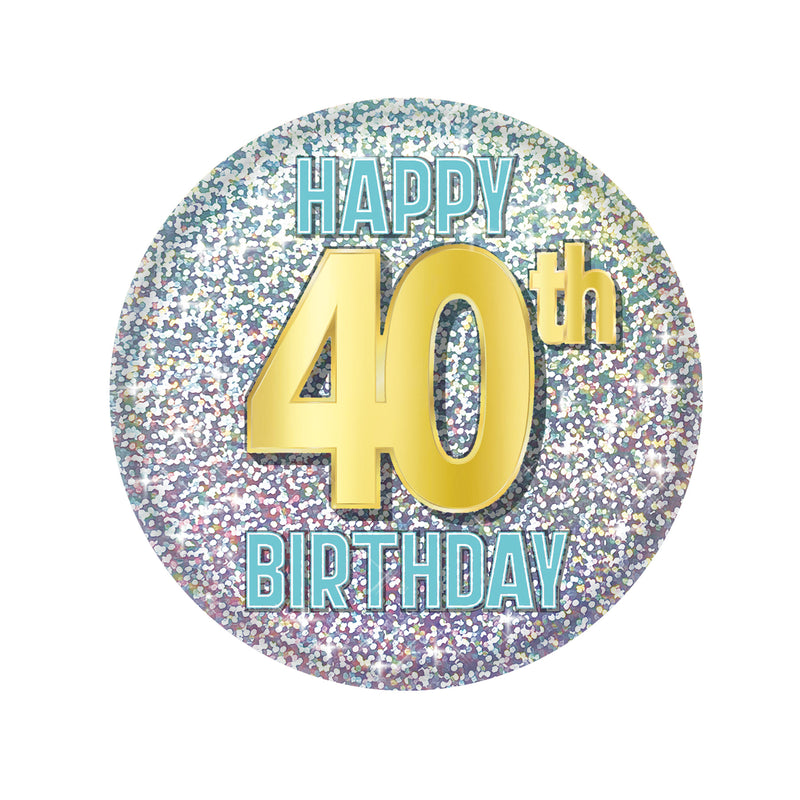 40th Birthday Button – 2" – (1/Card) by Beistle for Birthday-Age Specific Printed Buttons